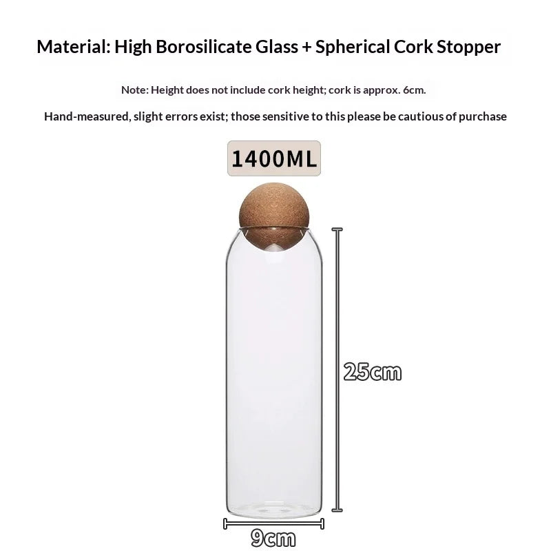 Hand-Blown Glass Storage Jar with Spherical Cork Stopper