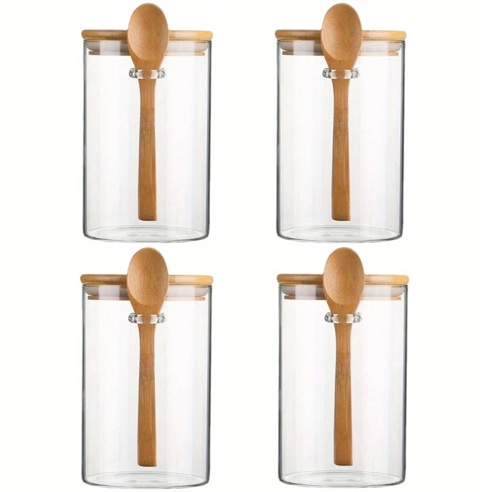 Glass Jars with Bamboo Lids and Spoons