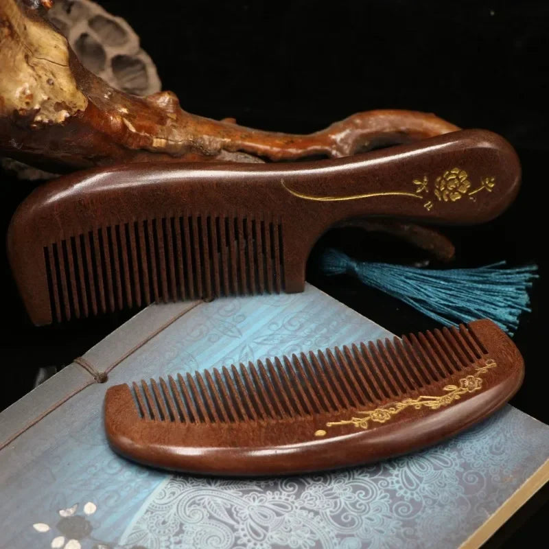 Natural Sandalwood Crescent Comb | Anti-Static Detangling & Scalp Massage Tool