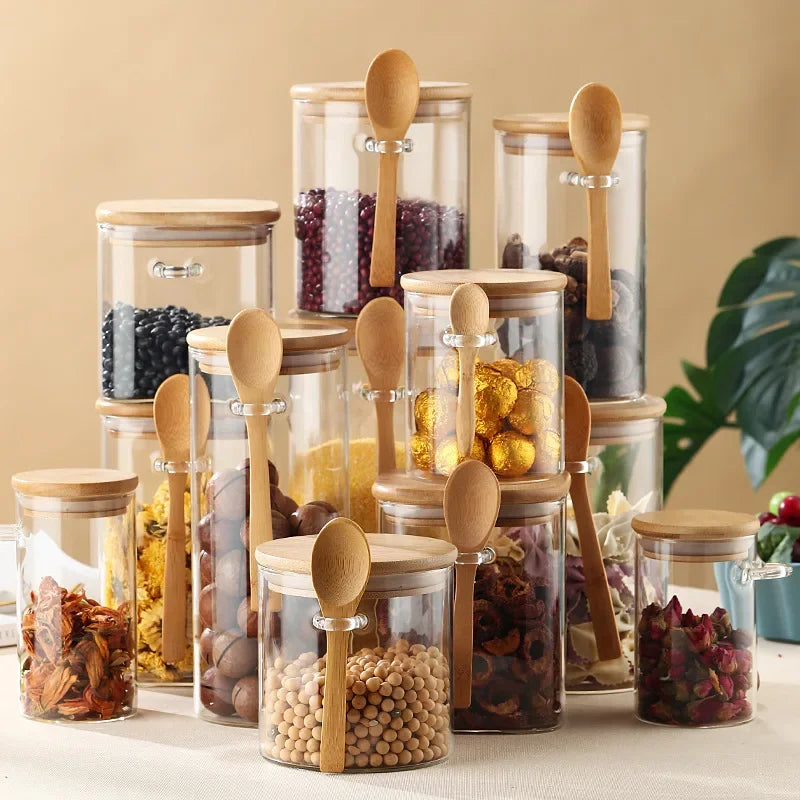 Glass Seasoning Jars with Wooden Lid & Spoon