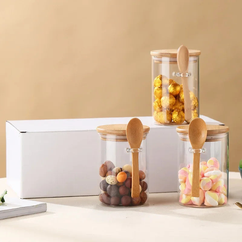 Glass Seasoning Jars with Wooden Lid & Spoon