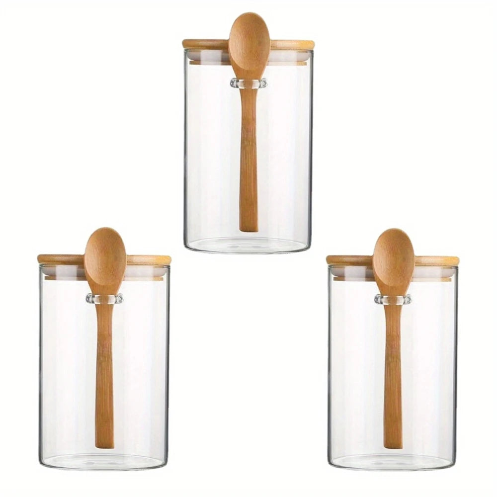 Glass Jars with Bamboo Lids and Spoons
