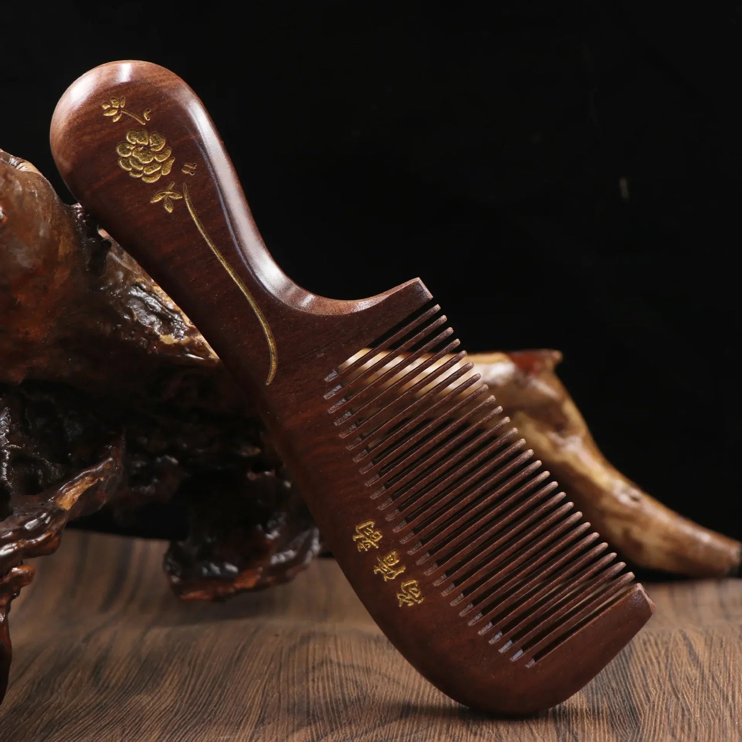 Natural Sandalwood Crescent Comb | Anti-Static Detangling & Scalp Massage Tool