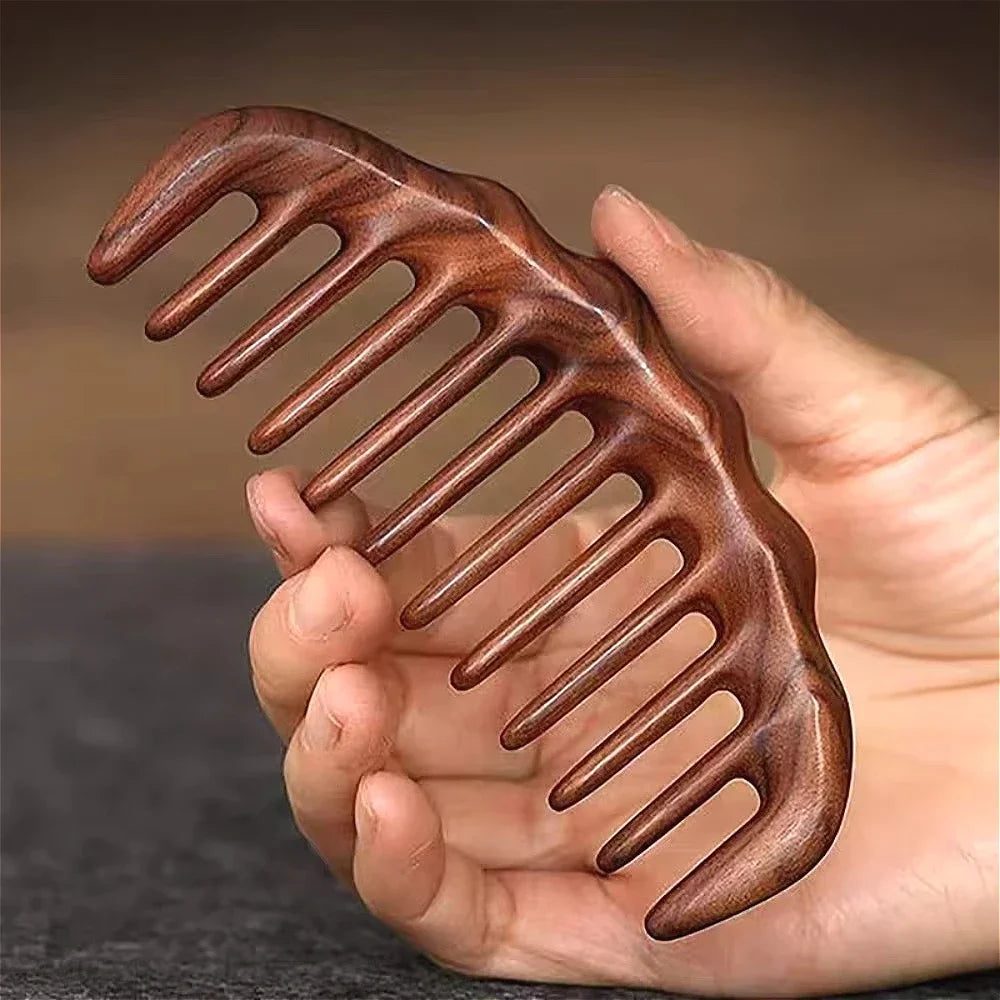 Natural Sandalwood Wide-Tooth Detangling Comb | Anti-Static Scalp Massager