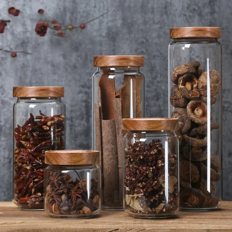 Airtight Glass Storage Canister with Wooden Lid