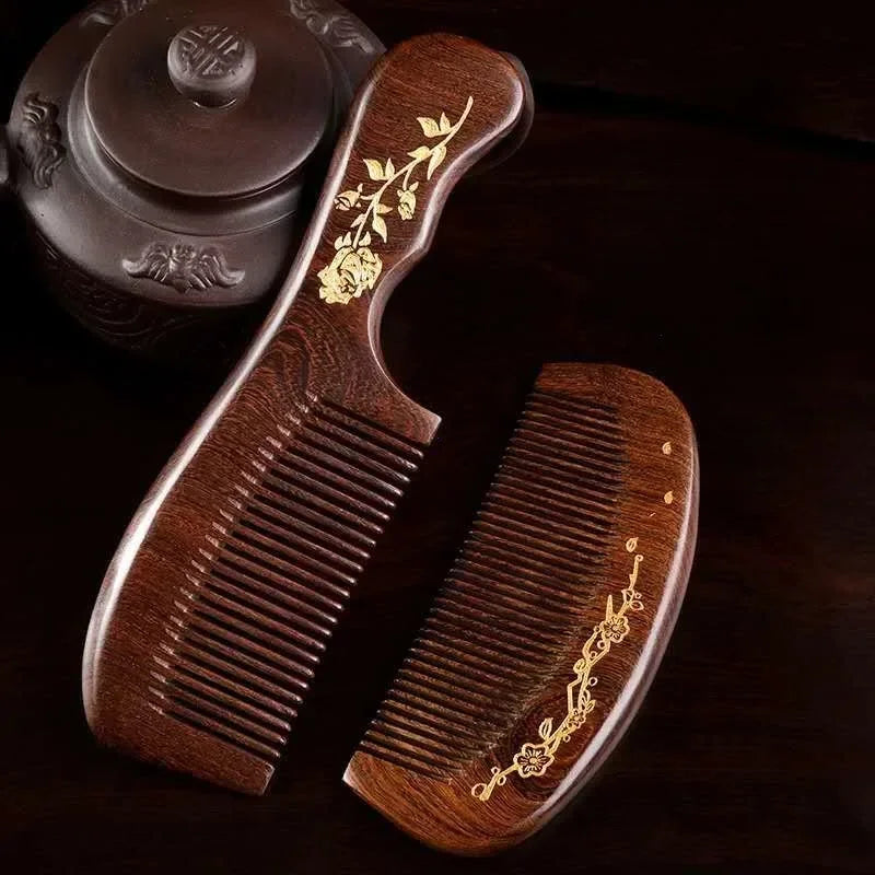 Natural Sandalwood Crescent Comb | Anti-Static Detangling & Scalp Massage Tool