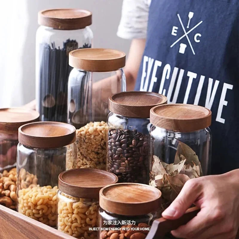 Airtight Glass Storage Canister with Wooden Lid