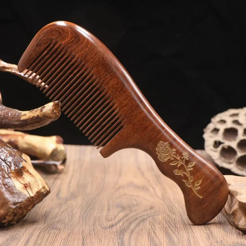 Natural Sandalwood Crescent Comb | Anti-Static Detangling & Scalp Massage Tool