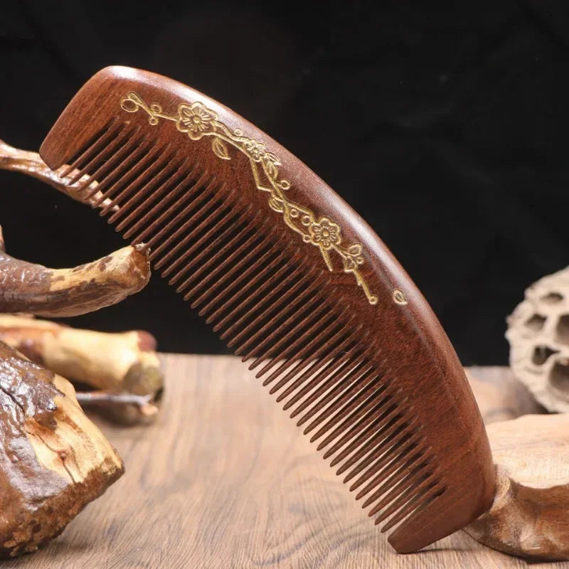 Natural Sandalwood Crescent Comb | Anti-Static Detangling & Scalp Massage Tool