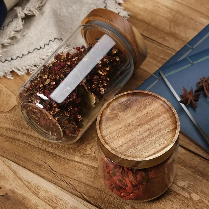Airtight Glass Storage Canister with Wooden Lid