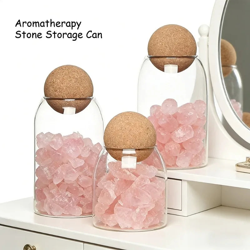Hand-Blown Glass Storage Jar with Spherical Cork Stopper