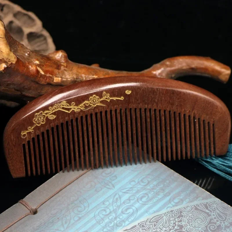 Natural Sandalwood Crescent Comb | Anti-Static Detangling & Scalp Massage Tool
