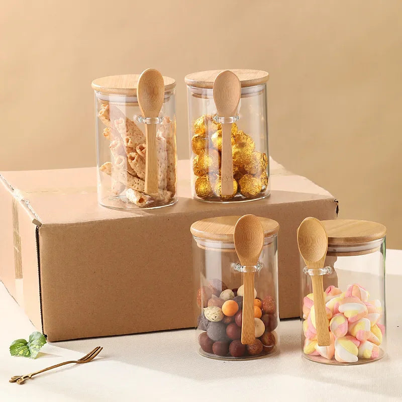 Glass Seasoning Jars with Wooden Lid & Spoon