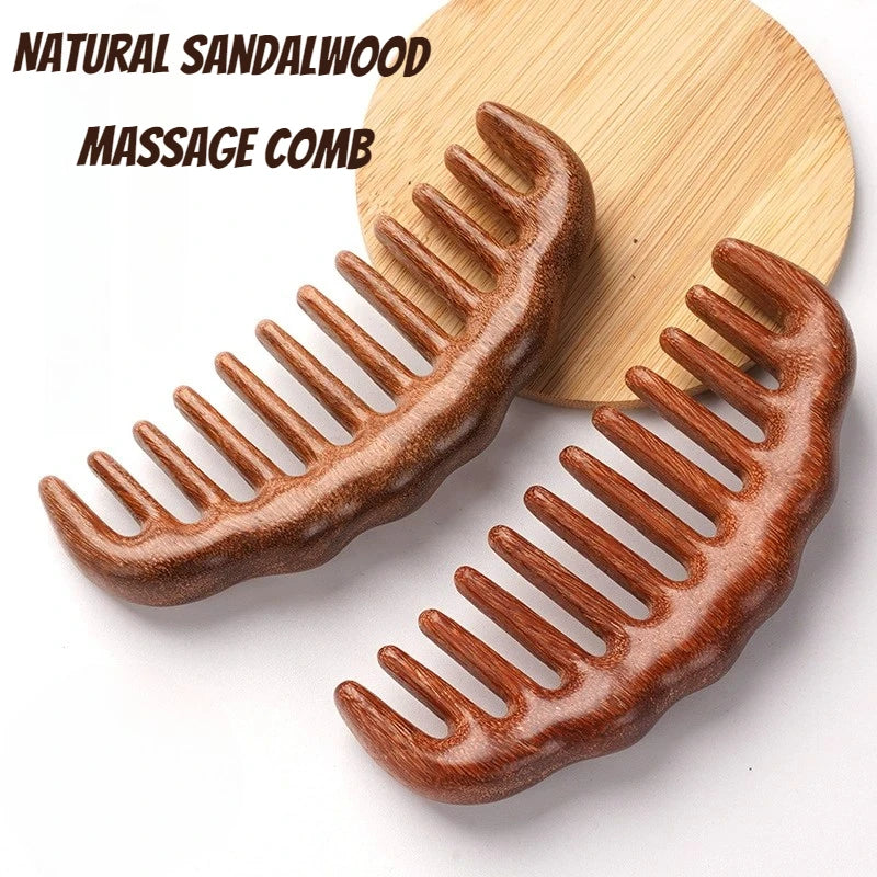 Natural Sandalwood Wide-Tooth Detangling Comb | Anti-Static Scalp Massager