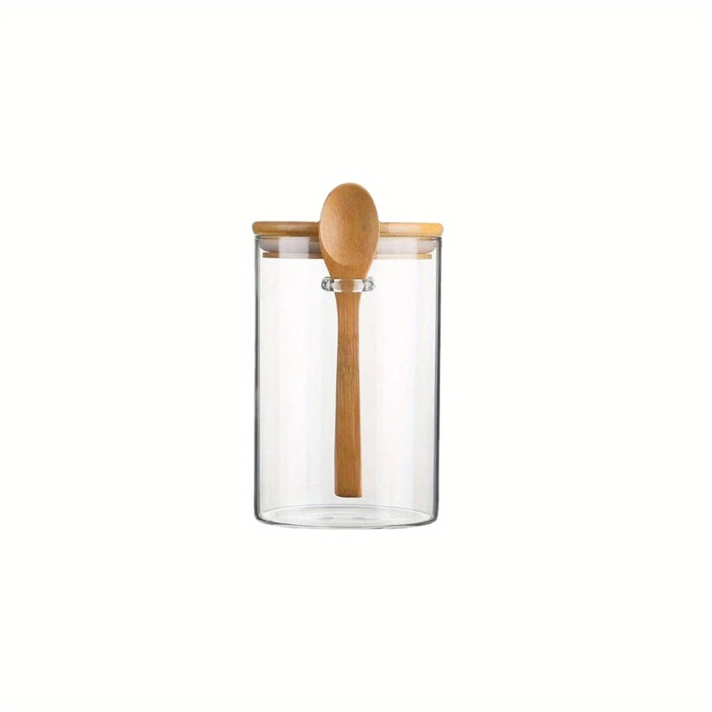 Glass Jars with Bamboo Lids and Spoons