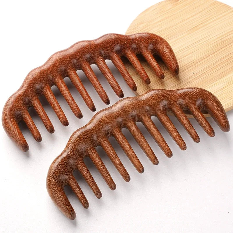 Natural Sandalwood Wide-Tooth Detangling Comb | Anti-Static Scalp Massager
