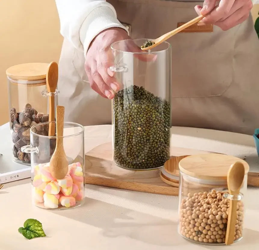 Glass Seasoning Jars with Wooden Lid & Spoon