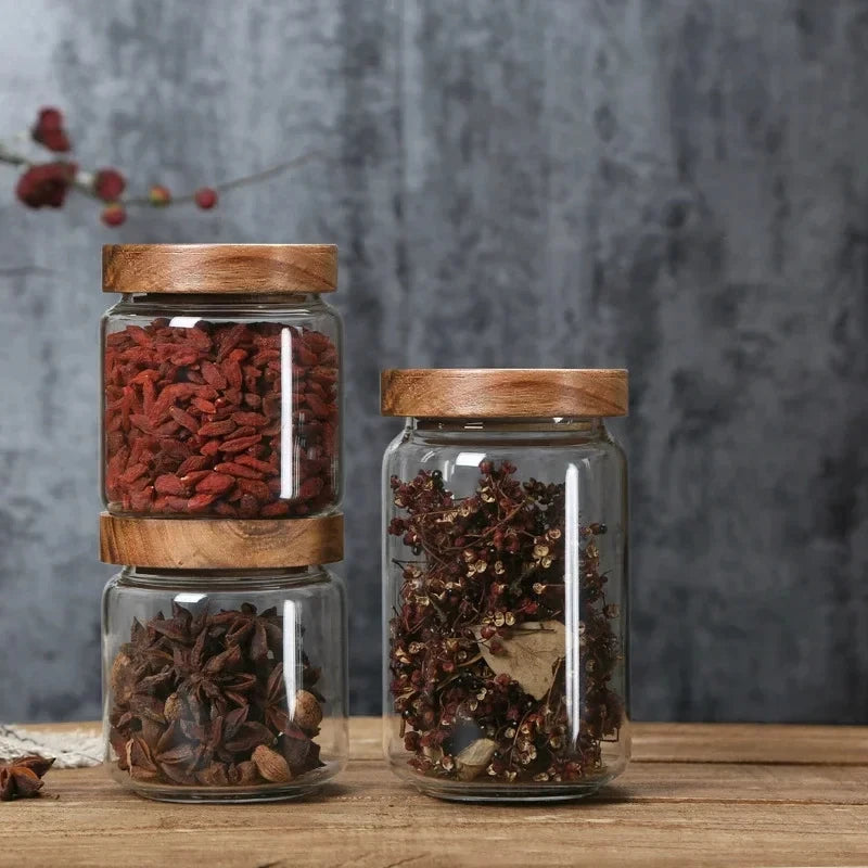 Airtight Glass Storage Canister with Wooden Lid