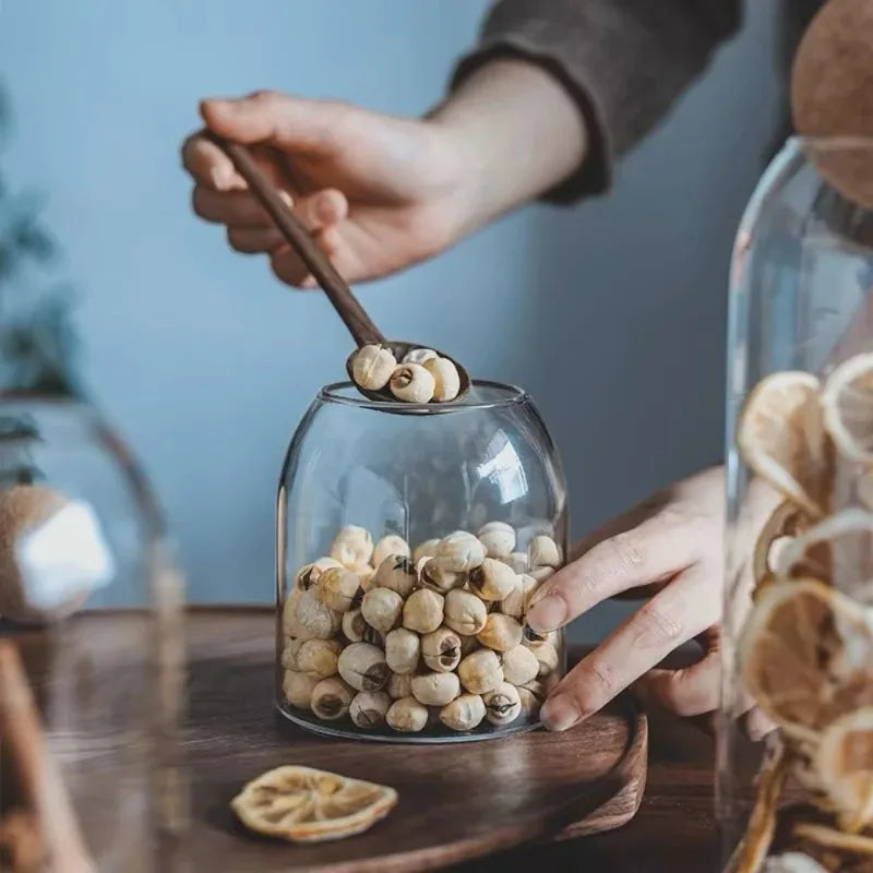 Hand-Blown Glass Storage Jar with Spherical Cork Stopper