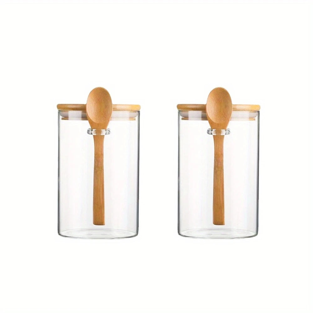 Glass Jars with Bamboo Lids and Spoons
