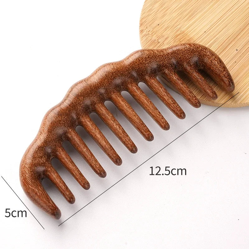 Natural Sandalwood Wide-Tooth Detangling Comb | Anti-Static Scalp Massager