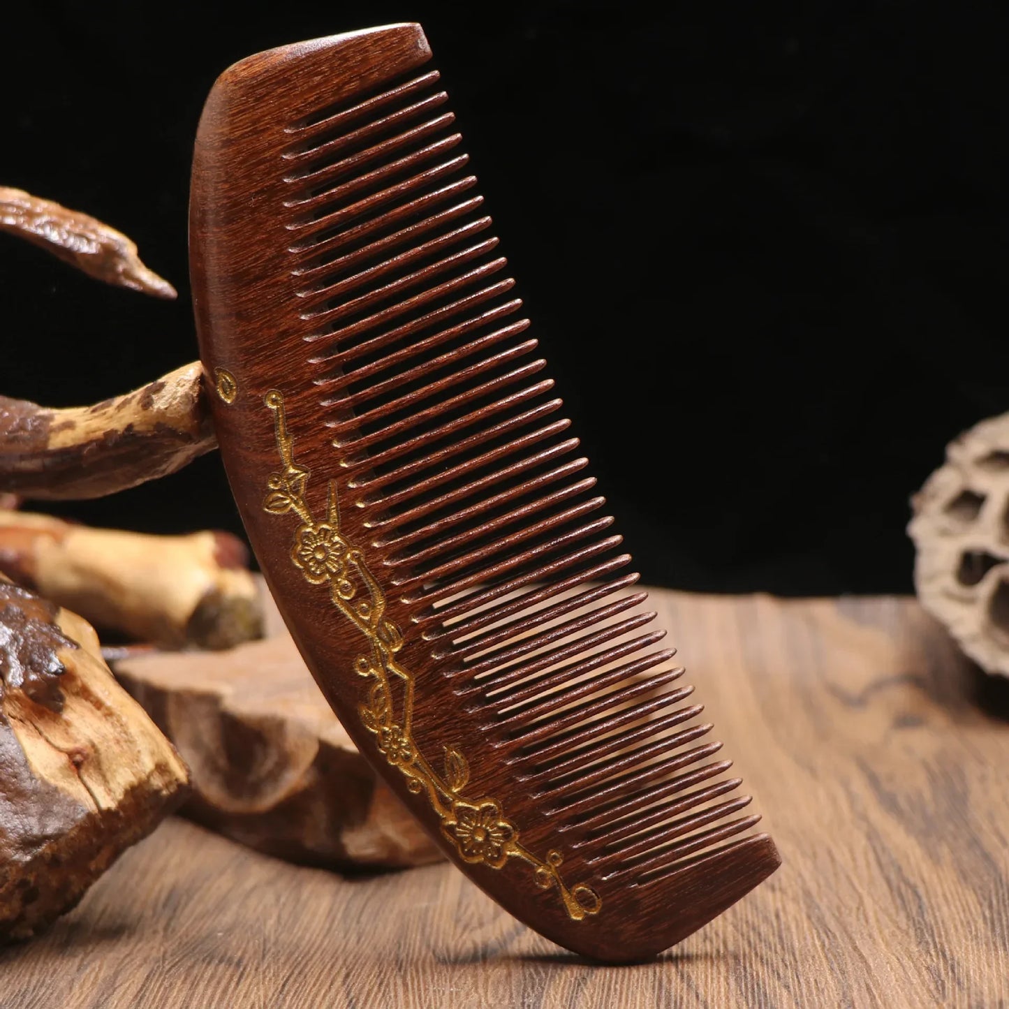 Natural Sandalwood Crescent Comb | Anti-Static Detangling & Scalp Massage Tool